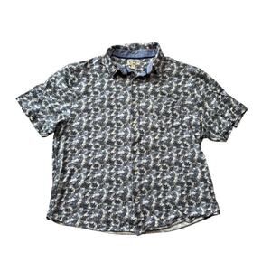 TRUE GRIT Men's button up knit shirt, size XXL; Blue Palm Tree Print; NWOT